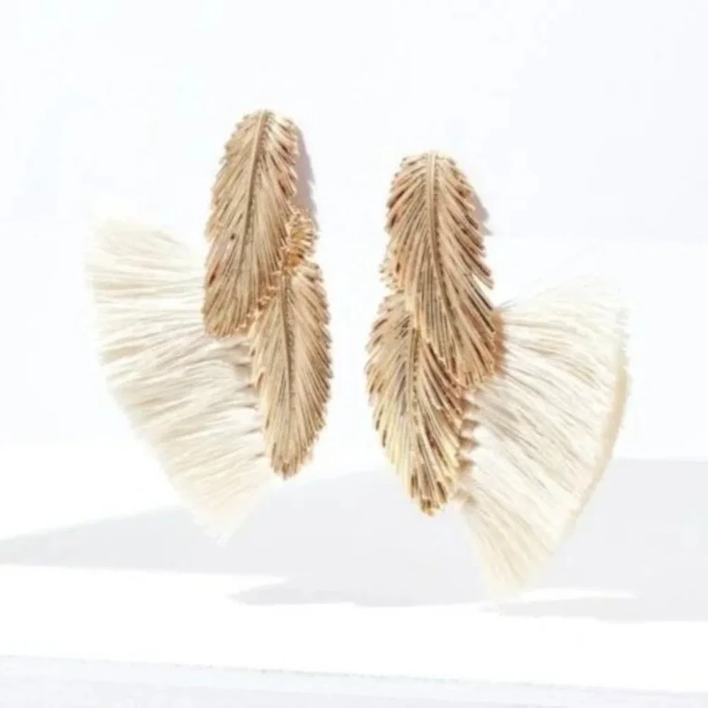 India Hicks Wild Side Golden Beach Feather Earrings.
